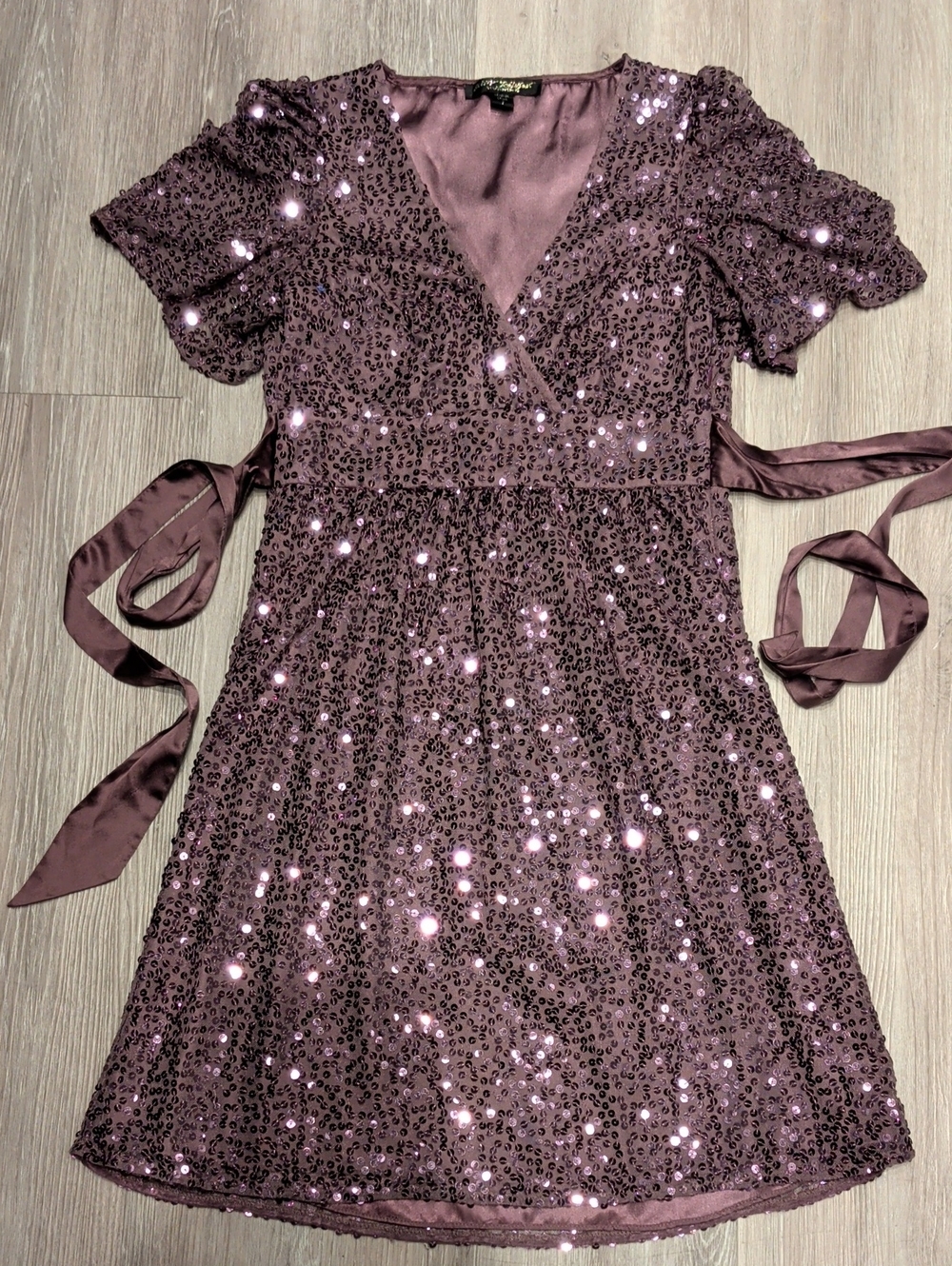 VTG Betsey Johnson Silk Sequin Dress Whimsigoth Empire Waist Mauve Purple S - Picture 1 of 4